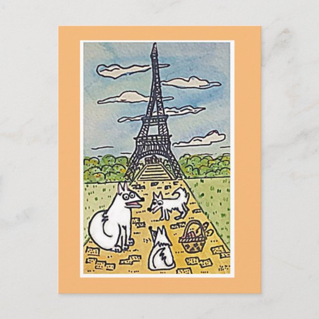 Postal La Torre Eiffel, parodia original del arte (Anverso)