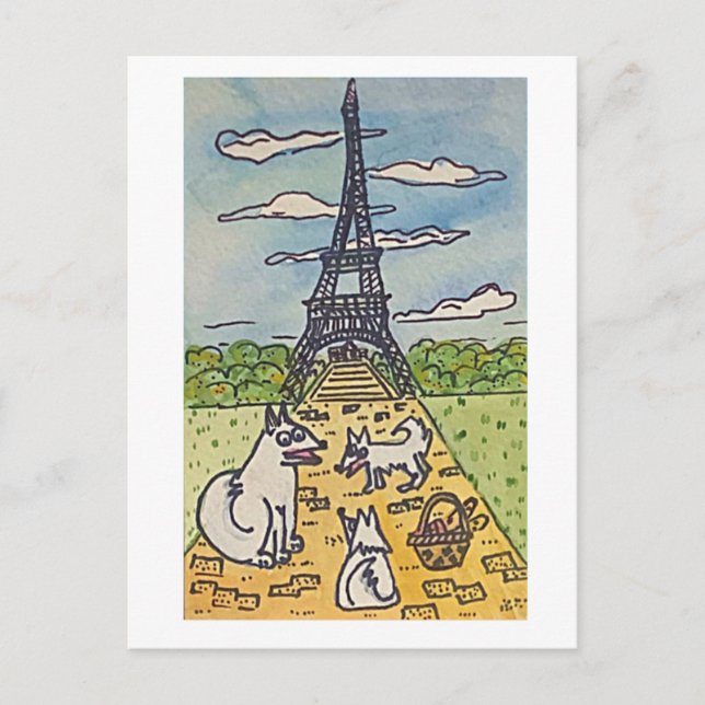 Postal La Torre Eiffel, parodia original del arte (Anverso)
