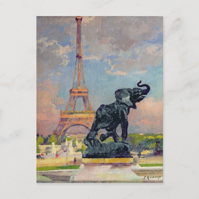 Postal La Torre Eiffel y el Elefante de Fremiet (Anverso)