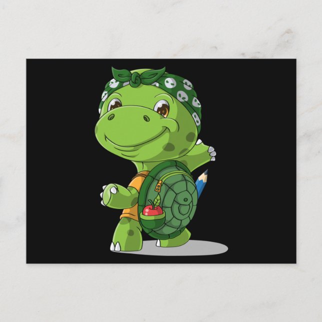 Postal La tortuga personalizado va a la escuela (Anverso)
