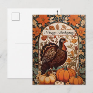 Postal La Turquía vintage y las calabazas feliz día de Ac