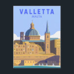 Postal La Valeta Malta Viaje Arte Vintage<br><div class="desc">Diseño de arte vectorial de La Valeta. La ciudad amurallada fue establecida en el siglo XV en una península por los Caballeros de San Juan,  una orden católica romana. Es conocido por sus museos,  palacios e iglesias grandiosas.</div>