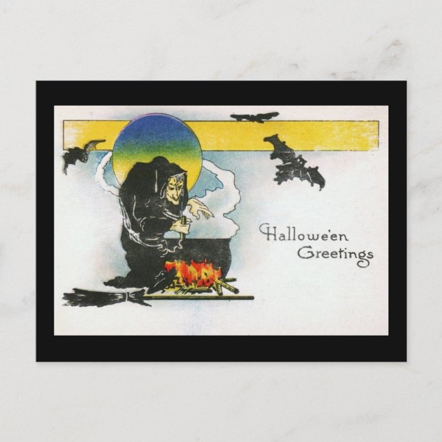Postal La vendimia Caldron Halloween de la bruja (Anverso)