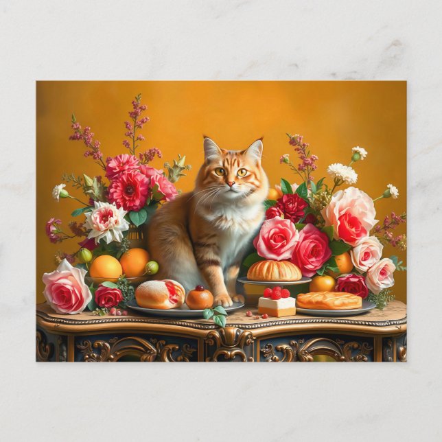 Postal La vida clásica con el gato y el bote de la natura (Anverso)