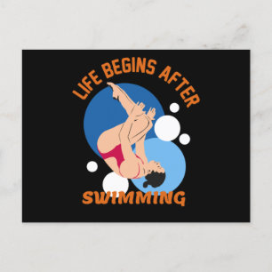 Postal La Vida Comienza Después De Nadar - Diseño De Bañe