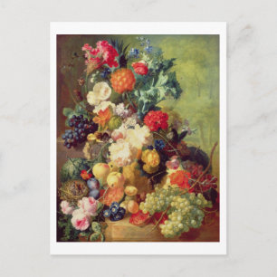 Postal La vida con flores y fruta