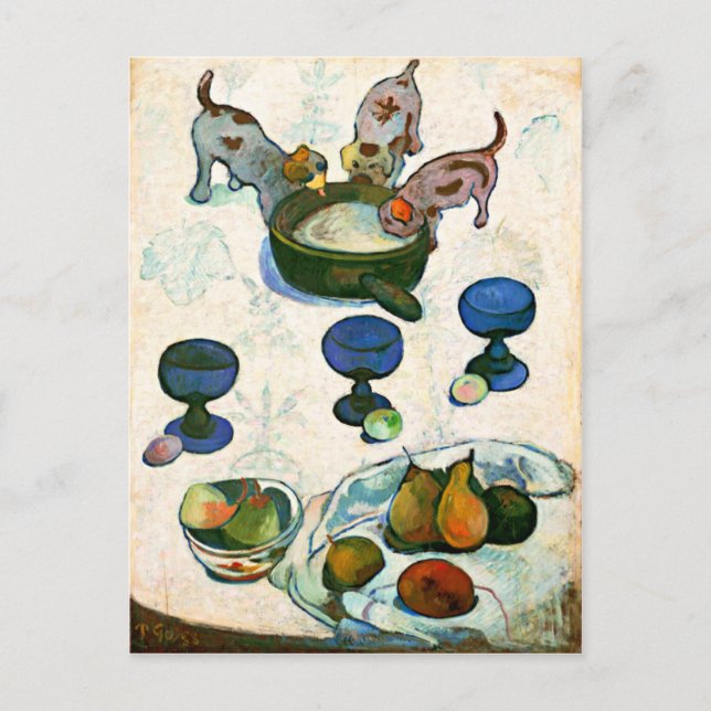 Postal La vida con tres cachorros, Paul Gauguin (Anverso)