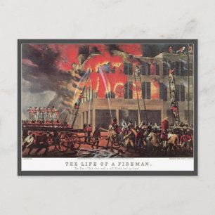 Postal La vida de un bombero, un veterano bombero