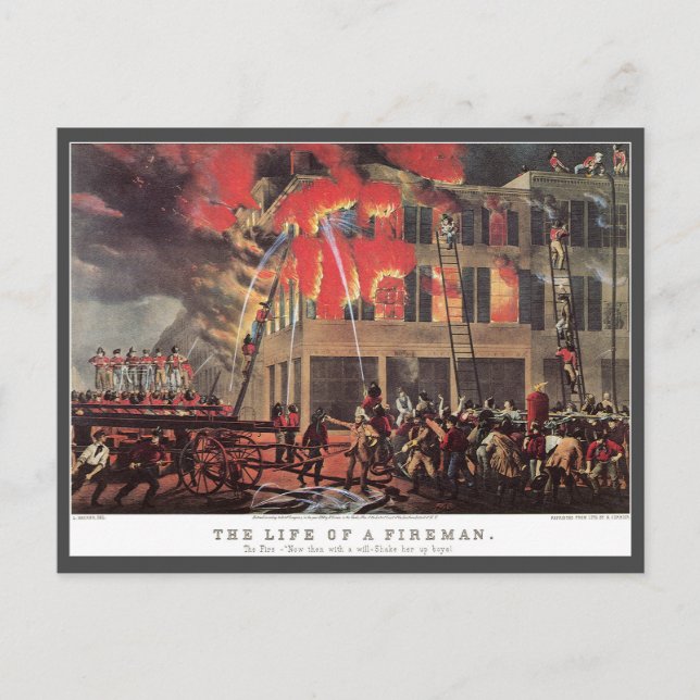 Postal La vida de un bombero, un veterano bombero (Anverso)