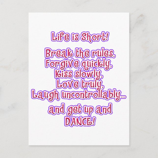 Postal La vida es corta (Anverso)