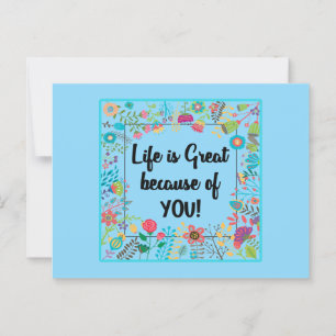 Postal La vida es grandiosa por tu cita enmarcada floral