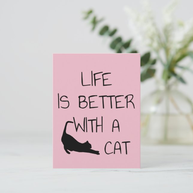 Postal La Vida Es Mejor Con Un Gato - Amantes Del Gato (Anverso de pie)