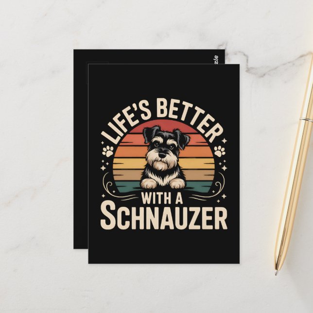 Postal La vida es mejor con un Schnauzer (Anverso/Reverso In Situ)