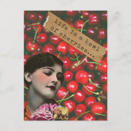 Postal La vida es un bol de cerezas y arte alterado