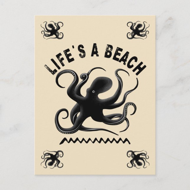 Postal La vida es una playa - Gracioso diseño de citas de (Anverso)