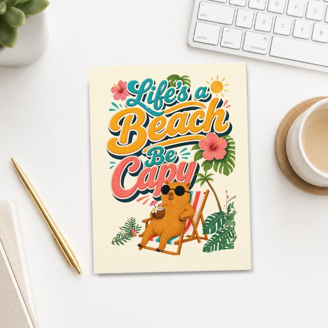 Postal La vida es una playa sé capy — Capibara Tropical (Life's a Beach Be Capy — Tropical Capybara Postcard)