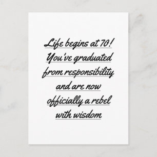 Postal La vida retirada comienza a los 70, cumpleaños 70