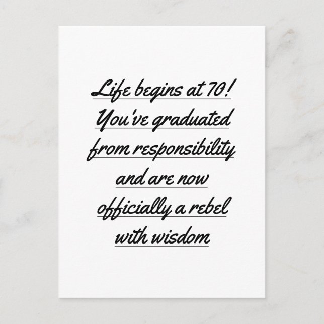 Postal La vida retirada empieza a los 70, cumpleaños 70