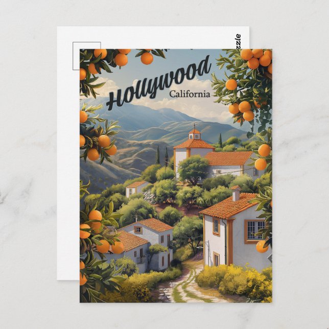 Postal La vieja California de Hollywood: Naranjas Groves  (Anverso / Reverso)