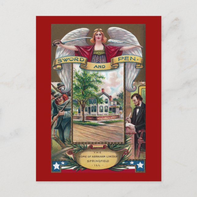 Postal La vieja casa de Abe Lincoln en Springfield (Anverso)