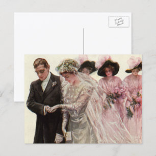Postal La vieja ceremonia de Boda victoriana Novia y Groo