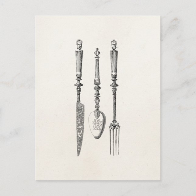 Postal La vieja cuchara de horquilla de cuchillo de la dé (Anverso)