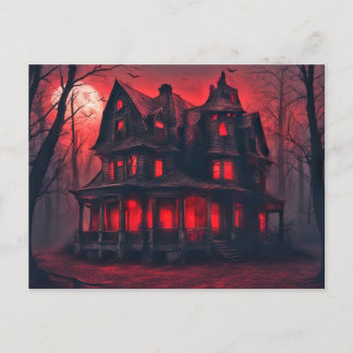 Postal La vieja mansión de Creepe Feliz Halloween