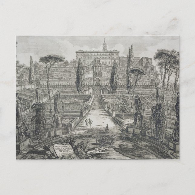 Postal La Villa d'Este en Tivoli (grabado) (Anverso)