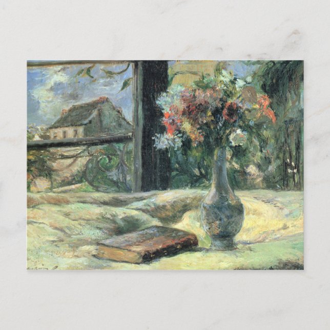 Postal La vinagre de flores Paul Gauguin en la ventana (Anverso)