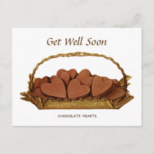 Postal La vintage cesta de corazones de chocolate se recu
