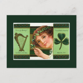 Postal La vintage Harp Lady Shamrock del Día de San Patri