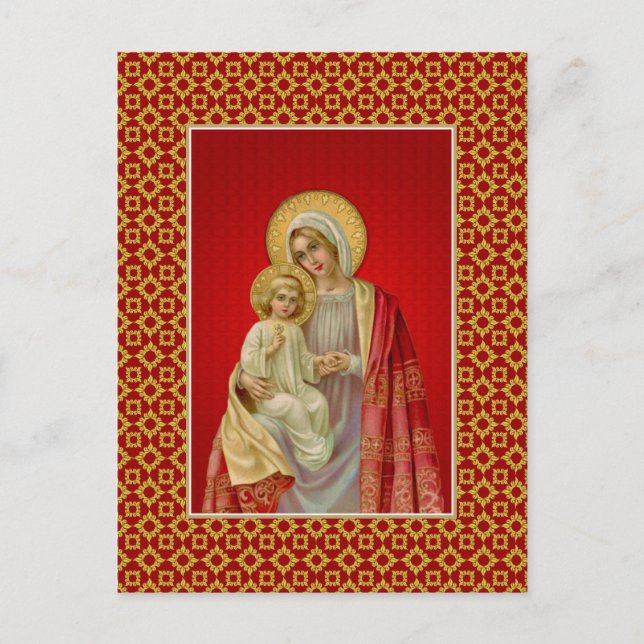 Postal La Virgen Bendita Vintage María con Jesús (Anverso)