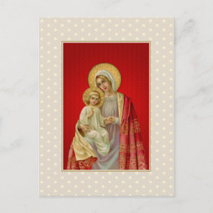Postal La Virgen Bendita Vintage María con Jesús