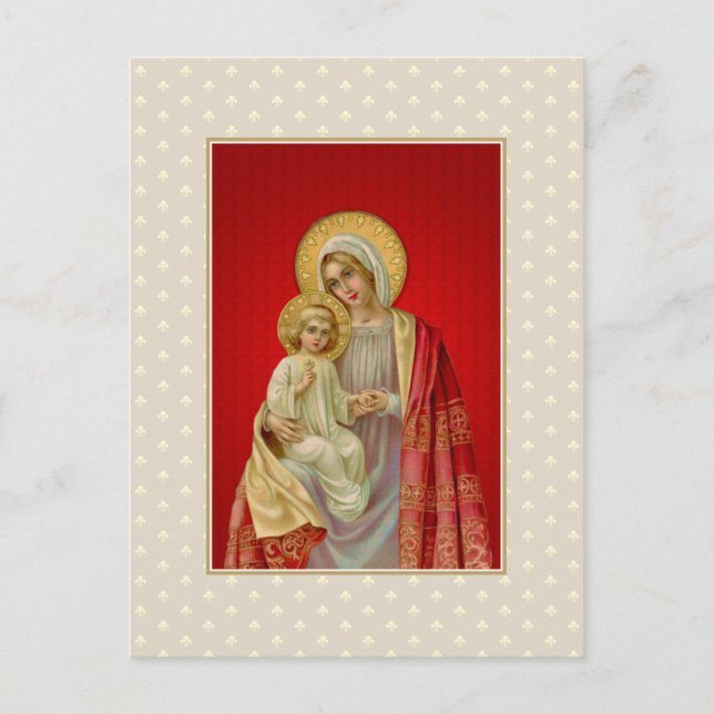 Postal La Virgen Bendita Vintage María con Jesús (Anverso)