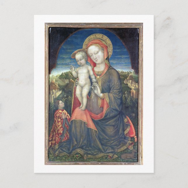 Postal La Virgen de la Humildad adorada por Leonello d'Es (Anverso)