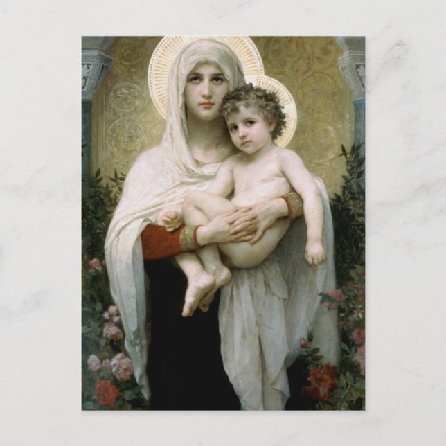Postal La Virgen de los Rosas de Bouguereau (1903) (Anverso)