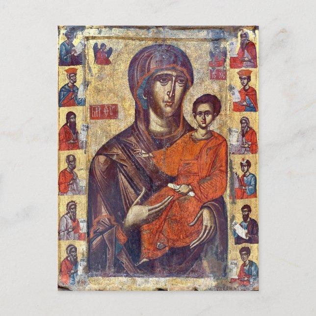 Postal La Virgen Hodegetria flanqueada por el ícono de lo (Anverso)