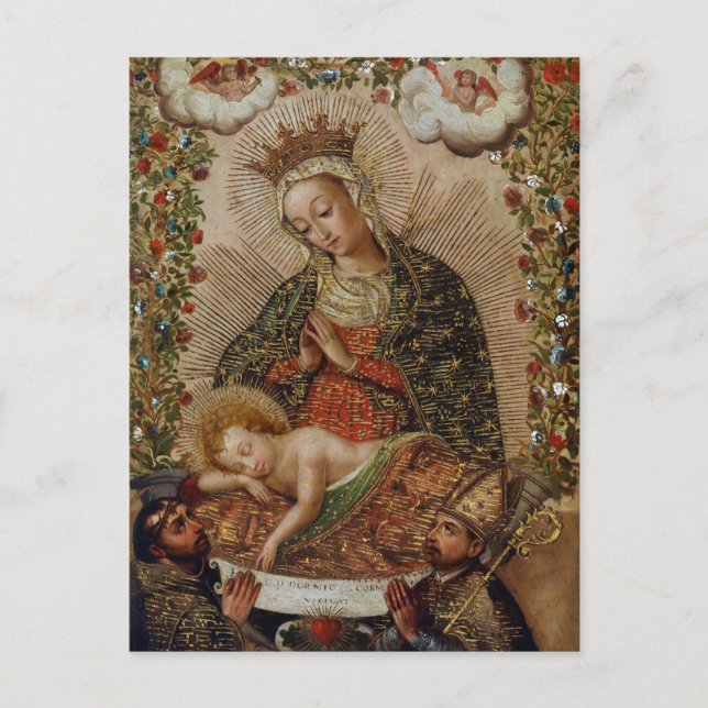 Postal La Virgen María Adorando al Niño Cristo (Anverso)
