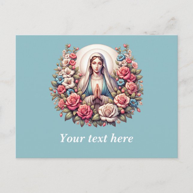Postal La Virgen María rezando con los Rosas (Anverso)
