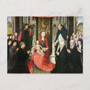 Postal La Virgen y el Niño con Santiago y Santo Domingo