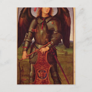 Postal La Virgen y el Niño con SS. Raphael y