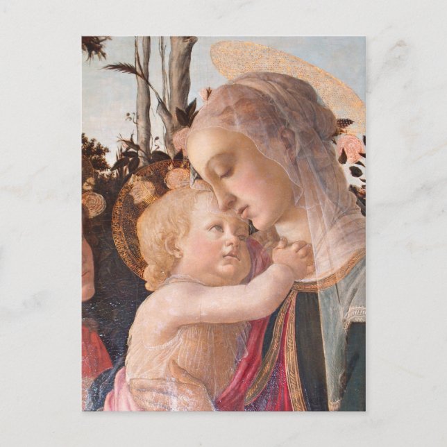 Postal La Virgen y el niño de Alessandro Botticelli (Anverso)