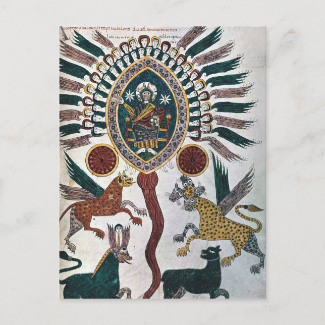 Postal La visión de Daniel de Cuatro Bestias y Dios (Anverso)