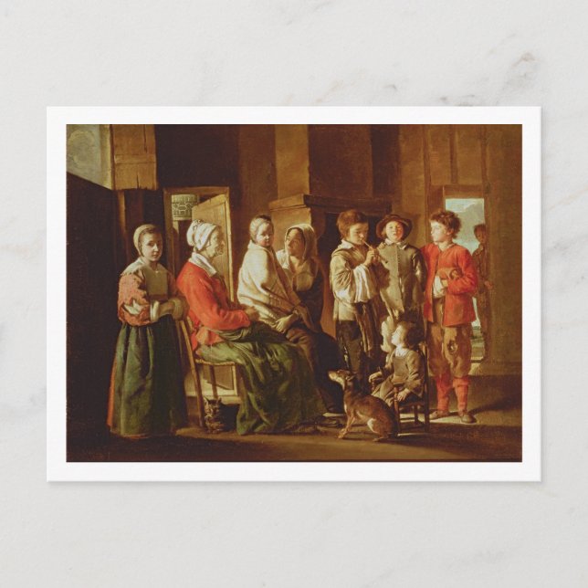 Postal La visita a la abuela (aceite sobre lienzo) (Anverso)