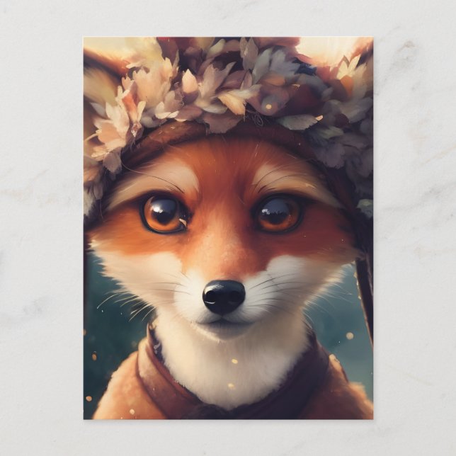 Postal La zorra roja adorable con ropa de invierno (Anverso)