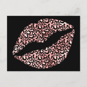 Postal Labial de Manchas de Leopardo en Negro y Rosa Dora
