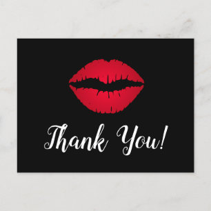 Postal Labial de Ombre Rojo Besos Gracias Negro