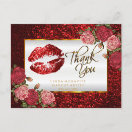 Postal Labial Purpurina con Brillo y Rosas - Gracias