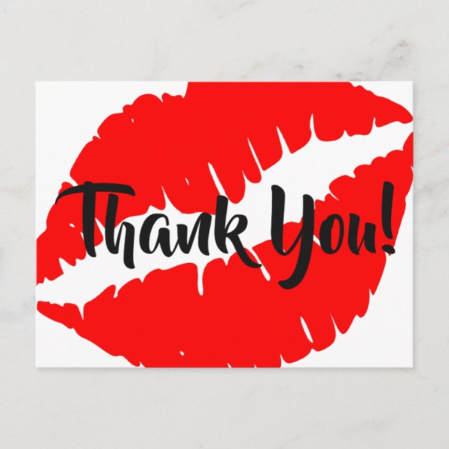 Postal Labial Rojo Brillante Gran Beso Gracias (Anverso)