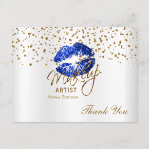Postal Labios azules de maquillaje sobre blanco